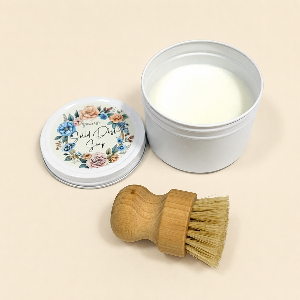Solid Dish Soap Bar with Scrub Brush Set