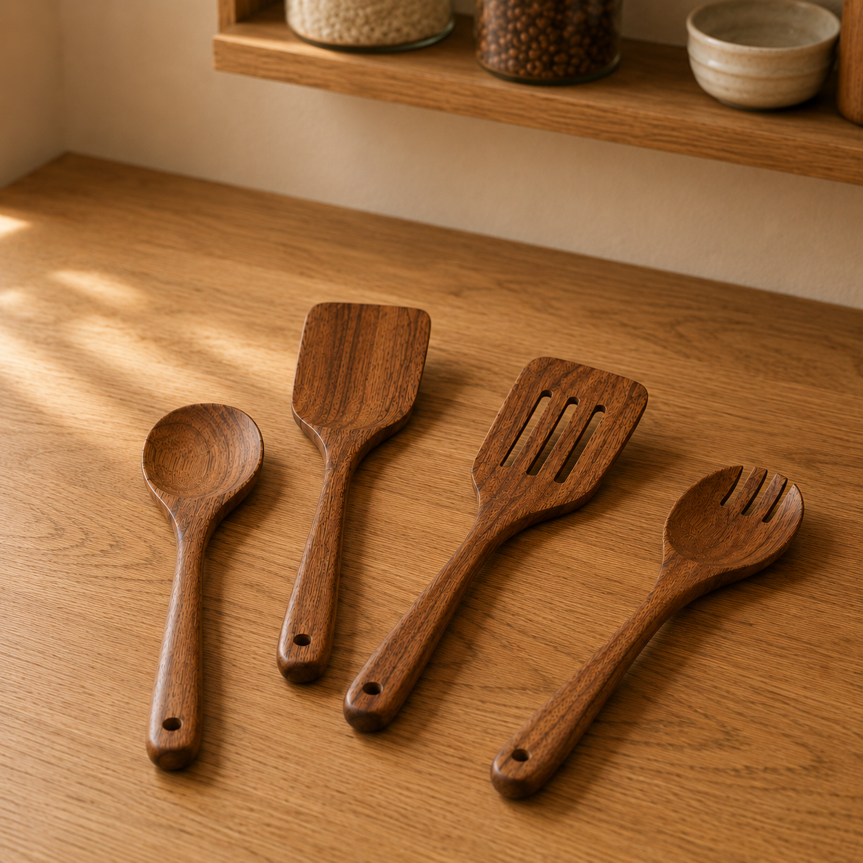 Acacia Wood Cooking Utensils Set — Four Pieces