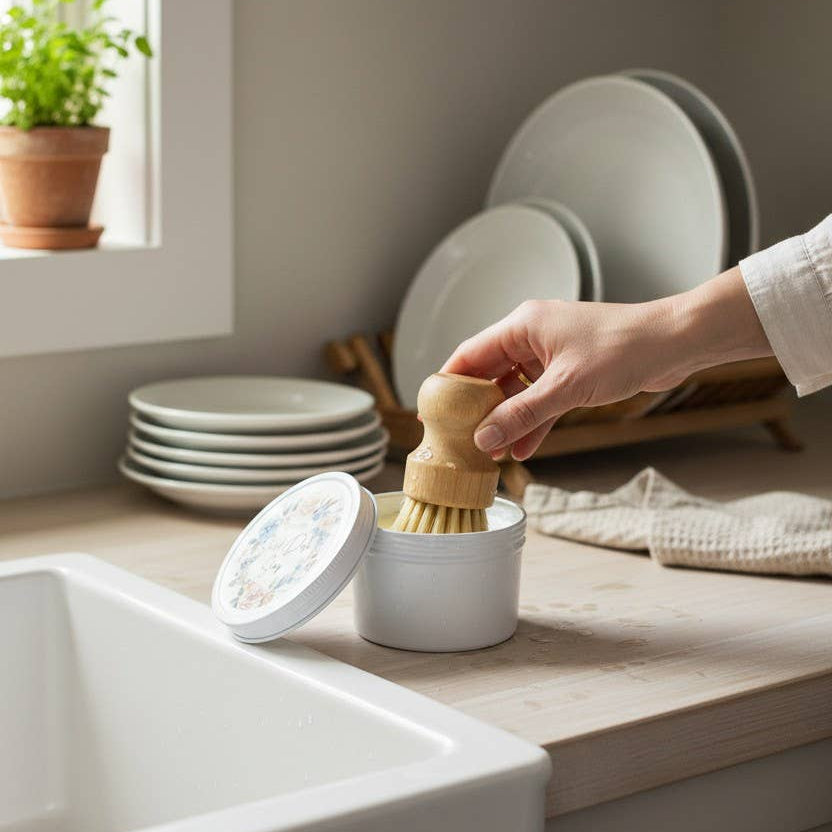 Solid Dish Soap Bar with Scrub Brush Set