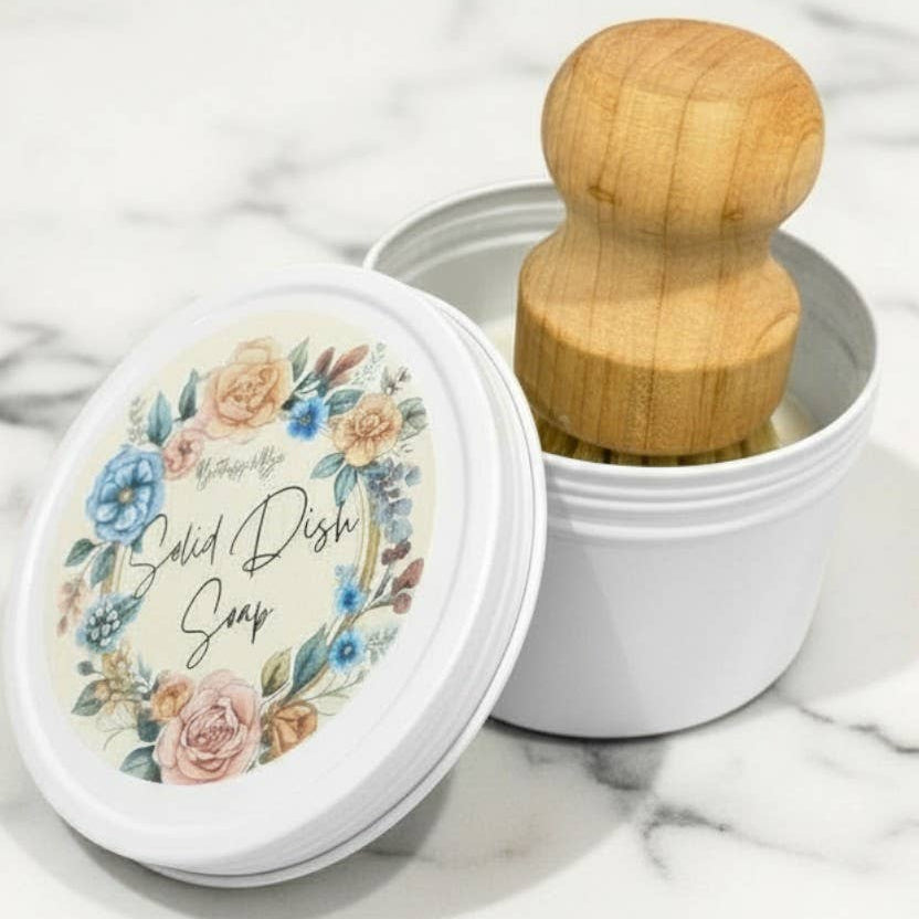 Solid Dish Soap Bar with Scrub Brush Set