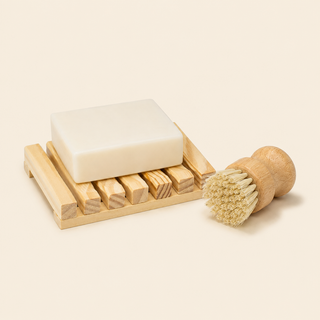 Dish Soap Set — Solid Soap, Wood Dish, Sisal Brush