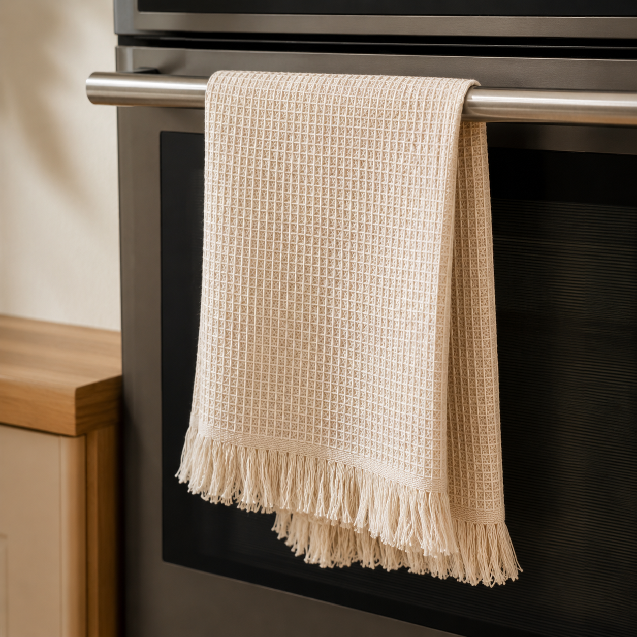 Waffle-Weave Cotton Kitchen Towels — Set of Four