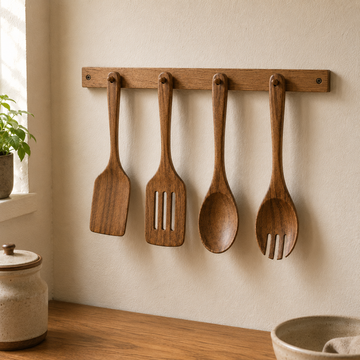 Acacia Wood Cooking Utensils Set — Four Pieces